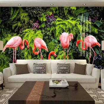 Изготовленная на Заказ 3D Фото Фреска Европейский Стиль Тропический Лес Банановый Лист Фламинго Современная Большая Фреска Спальня Гостиная Обои Изображение 2