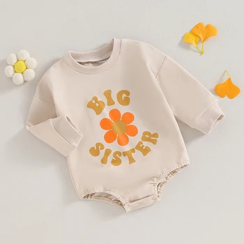 Комбинезон для сестры в тон с буквенным цветочным принтом, толстовка с длинными рукавами для малышей, осенняя одежда Изображение 2