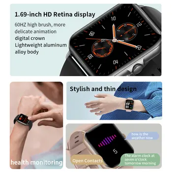 2022 Горячие Bluetooth Смарт-часы с 1,69-дюймовым сенсорным экраном, Фитнес-трекер, Монитор здоровья, сна, Умные часы для женщин, мужчин Изображение 2