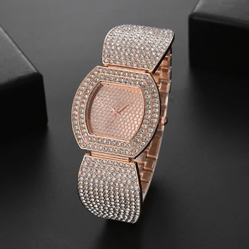 Новые золотые роскошные женские часы со стразами 2022, женские часы с кварцевым браслетом, платье, новые часы Reloj