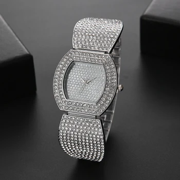 Новые золотые роскошные женские часы со стразами 2022, женские часы с кварцевым браслетом, платье, новые часы Reloj Изображение 2