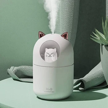 2X Увлажнитель холодного тумана с милым котом, кошачий ночник, необходимый Чистый воздух для детской комнаты, легкая чистка, бесшумная работа, белый Изображение 2
