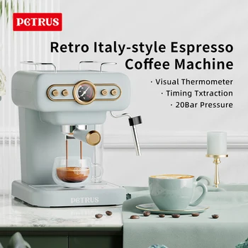 Кофемашина Petrus, кофеварка эспрессо, кофеварка для приготовления латте-капучино, 20-барная полуавтоматическая Эспрессо-машина с пузырьками парового молока