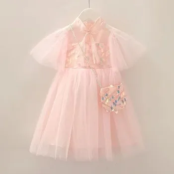 Платье Принцессы в западном стиле для девочек 2023, Летнее Новое Детское платье в китайском стиле, Приталенное ретро-платье для девочек