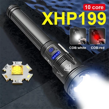 2022 Super XHP199 Светодиодный фонарик 18650 Перезаряжаемый фонарик USB, тактический многофункциональный фонарь для кемпинга, водонепроницаемый уличный фонарик
