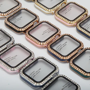 Бриллиантовый чехол + закаленная пленка для Apple watch case 44 мм 42 мм 40 мм 38 мм Двухрядный бриллиантовый сменный чехол для iwatch 6 5 4 3 2 SE