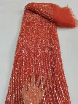 Новейшие Нигерийские Кружевные ткани с бисером, Африканский Жених, Кружевная ткань с пайетками, 2023, Высококачественная французская Модная одежда Изображение 2