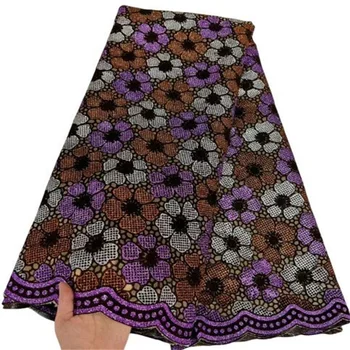 Многоцветная французская Кружевная ткань с пайетками, тюль, вышивка, фиолетовые Нигерийские сетчатые кружевные ткани, 5 ярдов африканской кружевной ткани для свадьбы Изображение 2