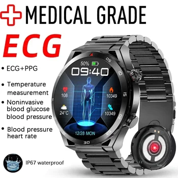 Новые умные часы с Bluetooth-вызовом, Глюкометр, Термометр, Часы для здоровья, ЭКГ + PPG, Уровень глюкозы в крови, Фитнес-трекер, Умные часы Для Мужчин 2023