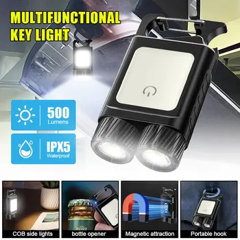 Светодиодный COB Портативный карманный фонарик Type-C, USB-Зарядка, Рабочий светильник, Брелки, фонарь для кемпинга, Открывалка для бутылок на открытом воздухе, легкий вес