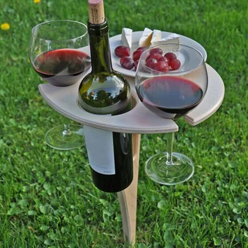 Мини-деревянный складной держатель для вина, Уличный Портативный столик для красного вина для пикника, вечеринки, сада, Пляжа, Складной стеклянный стеллаж, Маленький стол Изображение 2