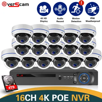 4k 16-Канальный Комплект Видеонаблюдения CCTV 8MP 8CH POE NVR Открытый Водонепроницаемый POE Аудио IP Купольная камера Безопасности Системный Комплект 16CH