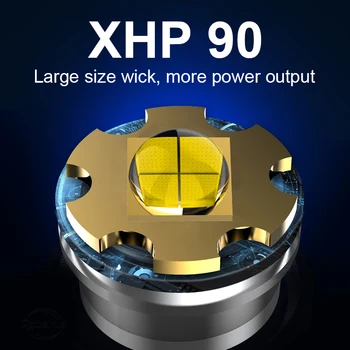 Новейший XHP90, самый мощный фонарик 18650, перезаряжаемый светодиодный фонарь, Тактическая вспышка, XHP70, Водонепроницаемый фонарь для кемпинга на открытом воздухе Изображение 2