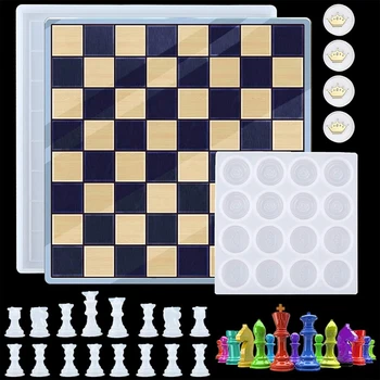 Набор форм из смолы для шахматной доски 4XBF с шахматными фигурами, форма для шашек для семейной вечеринки Изображение 2