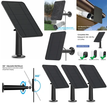 солнечная панель мощностью 4 Вт для EufyCam eufy Cam 2/2C/2C Pro/E/2 Pro/SoloCam E20 E40 смонтировать 13-футовый кабель питания (черный)