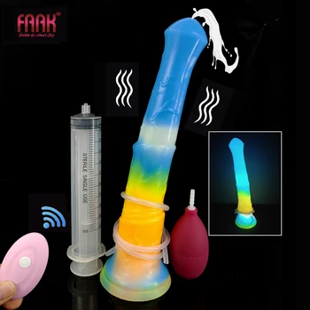 Вибратор FAAK с дистанционным управлением, Брызгающий Лошадиный Фаллоимитатор с присоской, Светящийся Эякуляционный пенис, Светящиеся в темноте Секс-игрушки для женщин