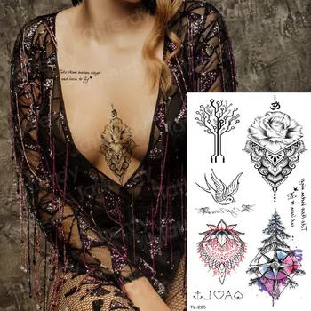 временные модные татуировки под грудью сексуальная мандала на грудине временная татуировка наклейка женская татуировка и боди-арт тату компас птицы