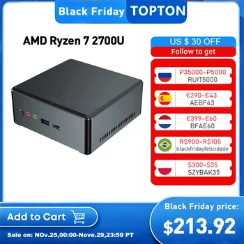TOPTON Мини-ПК AMD Ryzen 7 2700U 5 3550H Athlon 3150U Vega Graphic 2 * DDR4 M.2 NVMe SSD Игровой компьютер Windows 10 3x4 K HD WiFi