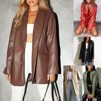 Женская кожаная куртка 2023, Осенне-зимняя новая кожаная куртка, Повседневные теплые куртки для женщин, зимняя одежда