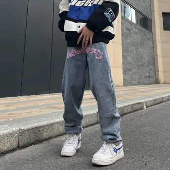 Джинсы Y2K с уличным принтом в стиле ретро, с алфавитом и звездами, мужские и женские джинсы в стиле хип-хоп, весенне-осенние свободные повседневные брюки прямого кроя