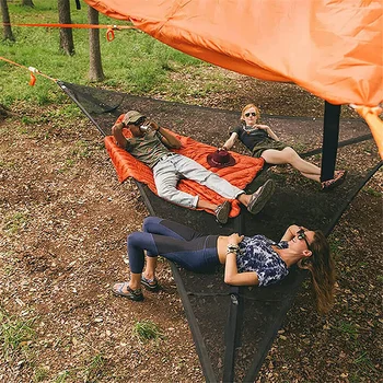 3-точечный дизайн Портативный треугольный гамак, Сетчатая кровать для отдыха, Гамак для нескольких человек, Удобный для сна на открытом воздухе, Многофункциональный для кемпинга Изображение 2