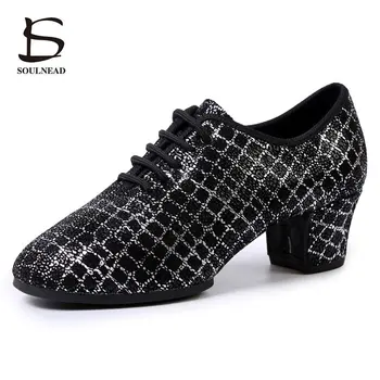 Женская обувь для латиноамериканских джазовых танцев, обувь для бальных танцев Сальсы, Женская обувь для занятий танцами, Женские танцевальные кроссовки на каблуке из натуральной кожи 34-41