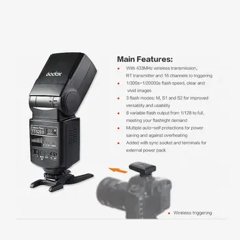 Вспышка для камеры Godox TT520II TT520 II со встроенным беспроводным сигналом 433 МГц для Цифровых зеркальных камер Canon Nikon Pentax Olympus Panasonic Изображение 2
