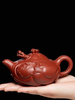 Чайник из Исинской фиолетовой глины Ручной работы с рыбой и драконом, бытовой чайник Gongfu, чайный набор Изображение 2