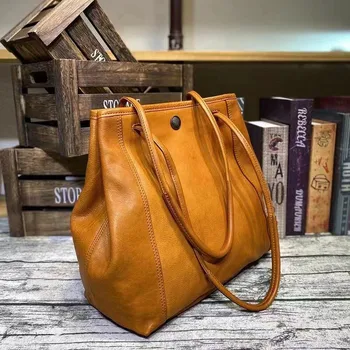Винтажная женская сумка-тоут большой емкости из натуральной кожи, роскошная уличная мягкая сумка из натуральной воловьей кожи, сумка для покупок на выходные, сумка через плечо