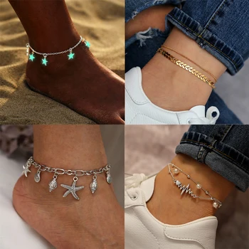 Женские ножные браслеты со светящимся сердечком в Богемном стиле, красивый браслет на ногу, браслет для влюбленных, модные женские украшения для ног, подарок для вечеринки