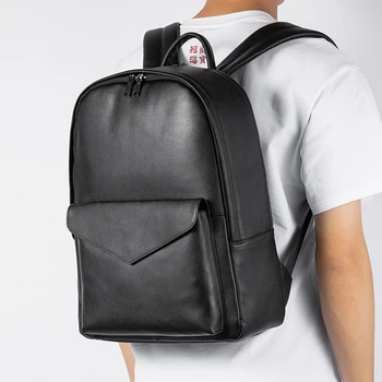 AETOO Корейская версия кожаного рюкзака, трендовый мужской однотонный деловой рюкзак из воловьей кожи большой емкости, компут