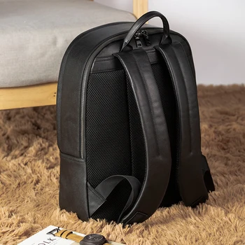 AETOO Корейская версия кожаного рюкзака, трендовый мужской однотонный деловой рюкзак из воловьей кожи большой емкости, компут Изображение 2