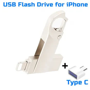 Флэш-накопитель 3В1 USB 3,0 с вращающейся ручкой 32 ГБ Type C USB-накопитель 256 ГБ 128 ГБ 64 ГБ Флешка для iPhone 14 Pro/13/12/ Android/ПК