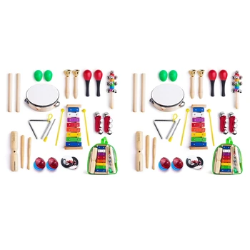 2 комплекта музыкальных инструментов для малышей с сумкой для переноски, набор музыкальных перкуссионных игрушек для детей с ксилофоном