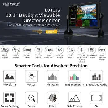 FEELWORLD LUT11S 10,1 Дюймов 2000nit Ультра Яркий SDI Сенсорный Экран DSLR Камера Полевой Монитор 3D LLUT HD 1920x1200 Мощность F970 Изображение 2