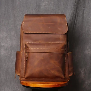 Винтажный кожаный мужской рюкзак Большой емкости 15,6 дюймов сумка для ноутбука Crazy Horse Кожаный Ретро Рюкзак для колледжа и школы
