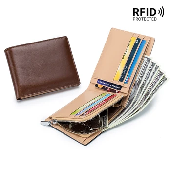 Кожаный высококачественный мужской кошелек с кратким абзацем большой емкости, восстанавливающий древние способы застежки-молнии больше нуля, кошелек для RFID-карты, сумка