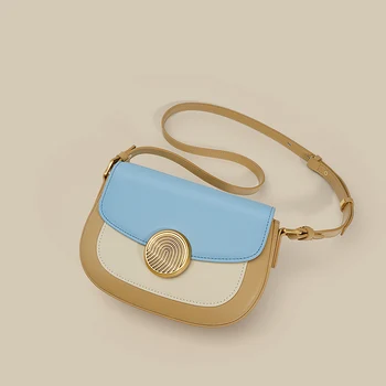 2023, Новая маленькая Квадратная седельная сумка, Женская сумка из спилка подмышками, женская модная сумка контрастного цвета через плечо Изображение 2