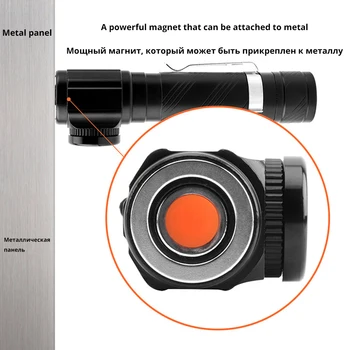 Многофункциональная перезаряжаемая светодиодная фара, светодиодный фонарик T6, водонепроницаемая фара, может использоваться как фонарик и рабочий светильник Изображение 2