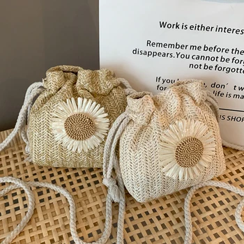 Соломенные плетеные сумки-ведра из ротанга, Женские Летние пляжные сумки через плечо, повседневные сумки