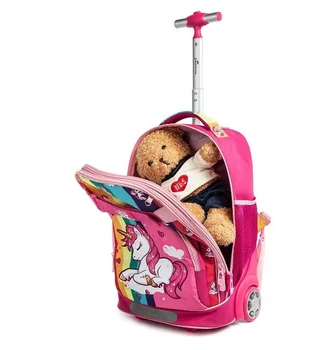 Наборы детских школьных тележек с сумкой для ланча, рюкзак для багажа на колесиках, школьный рюкзак на колесиках, школьная сумка на колесиках для девочек, колеса Изображение 2
