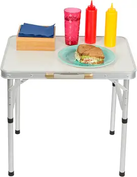 Алюминиевый регулируемый портативный складной походный столик с ручкой для переноски, бежевый Изображение 2