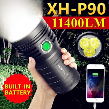 3 * XHP90 Светодиодный Мощный фонарик с Замком безопасности, Перезаряжаемый тактический фонарь с высоким Люменом, ручной фонарь для кемпинга, Пешего туризма
