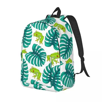 Студенческая сумка, рюкзак с древесными лягушками и тропическими листьями, легкий рюкзак для родителей и детей, сумка для ноутбука Изображение 2