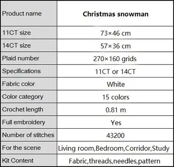 Набор для вышивания крестиком в виде рождественского снеговика aida 14ct 11ct, количество стежков на холсте, вышивка, сделай сам, ручная работа Изображение 2