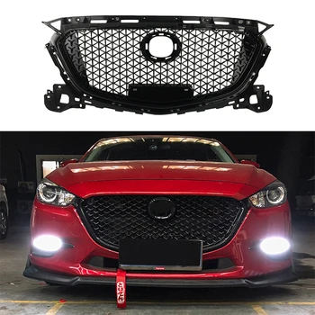 Подходит для Mazda 3 Axela 2017 2018 2019 глянцевая черная решетка в виде сот ABS Передняя Средняя решетка Гриль переднего бампера Верхняя решетка