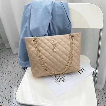 Модная сумка-тоут из искусственной кожи с ромбическим жаккардом, простая элегантная женская сумка на цепочке, сумка через плечо Изображение 2
