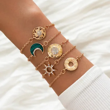 Женские браслеты в стиле Бохо От Солнца и Луны, браслет-цепочка с Кристаллами Золотого цвета, женский ювелирный подарок