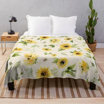 Дизайнерское одеяло с подсолнухами и пчелами