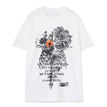 Йоджи Ямамото 23ss шлифовальная машинка летние ребра цветы, растения шаблон печати мужчин и женщин случайные короткие-рукавами t-рубашка
